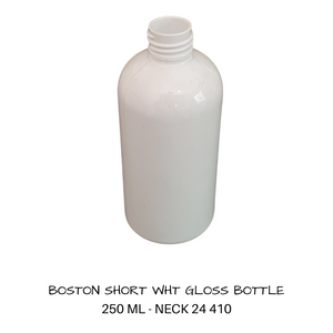 Plastic Boston Squat  bottle White  250 mls