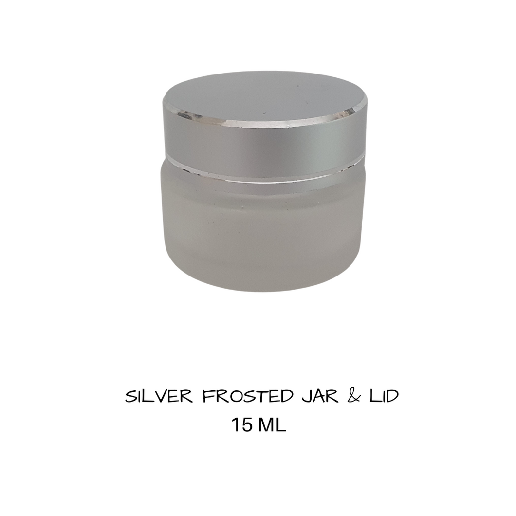 Glass Cosmetic Jar Frosted With Silver Lid 15mls