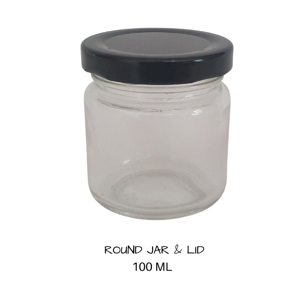 Glass Cosmetic Jar Round With black lid 100mls