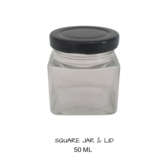 Glass Square Jar with Black lid 50 mls