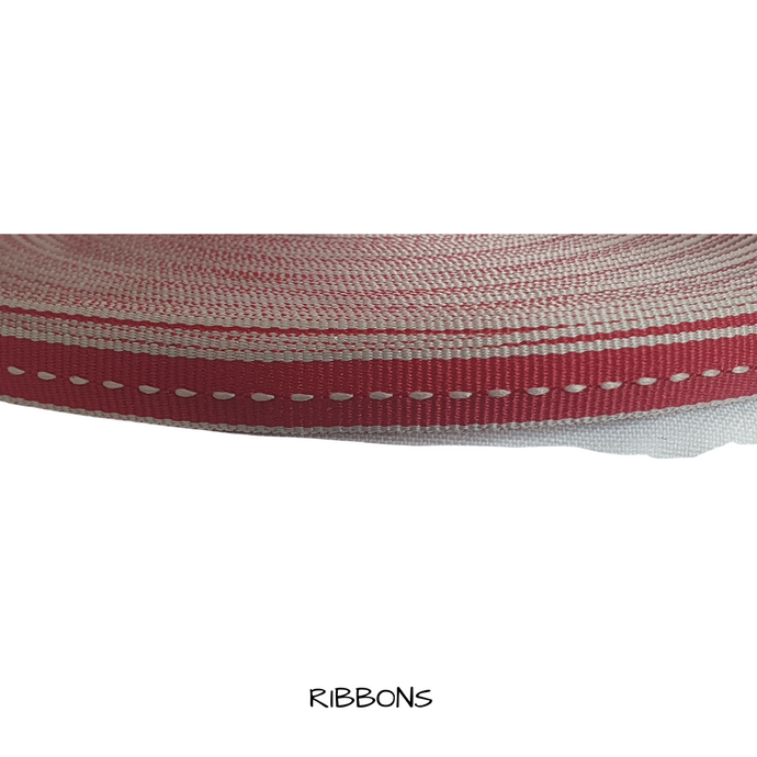 RIBBONS - RED WITH CENTRE STITCH 1 mtr